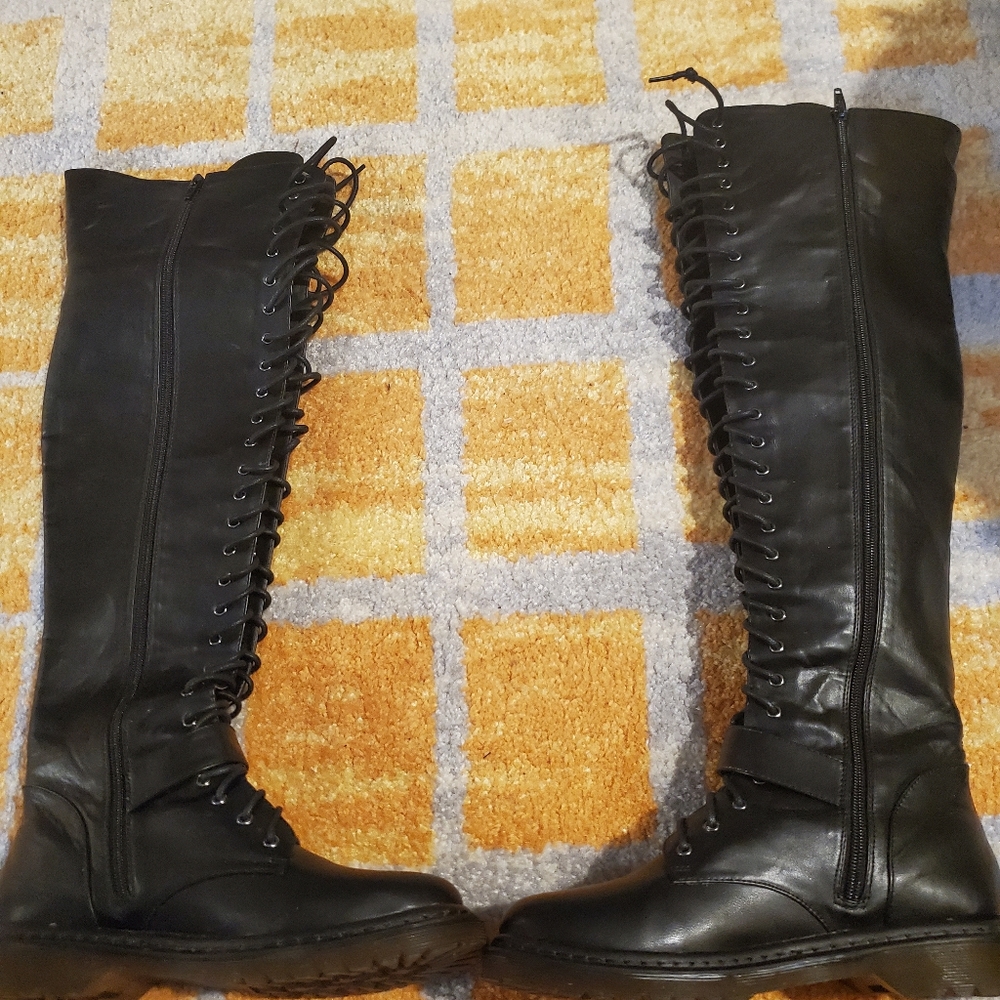 Thigh high lace up boots